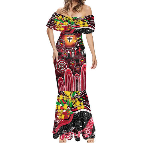 Personalised NAIDOC Week 2025 Saints Football Mermaid Dress Aboriginal Dot Painting