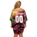 Personalised NAIDOC Week 2025 Saints Football Off Shoulder Short Dress Aboriginal Dot Painting