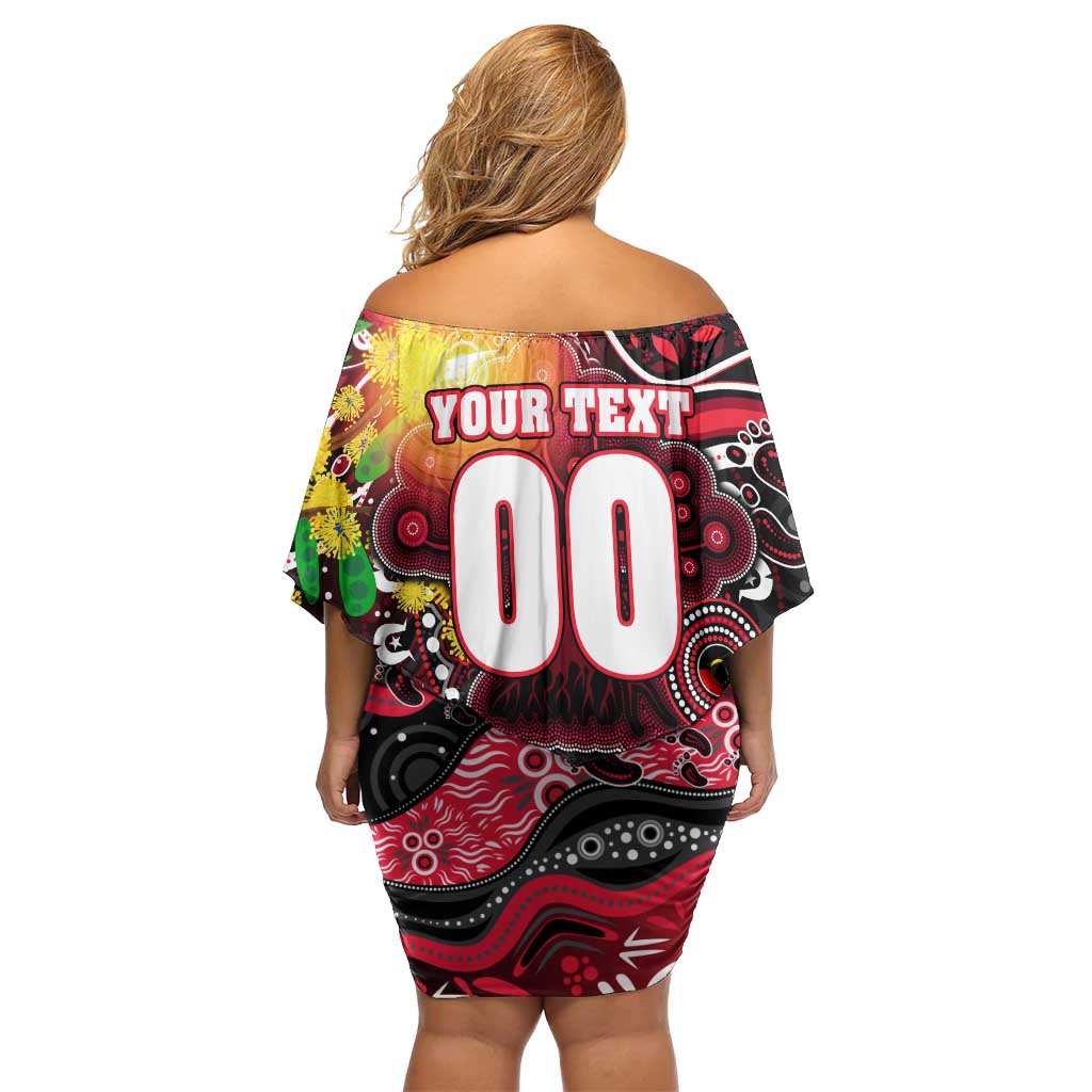 Personalised NAIDOC Week 2025 Saints Football Off Shoulder Short Dress Aboriginal Dot Painting
