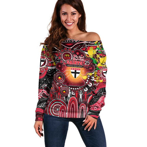 Personalised NAIDOC Week 2025 Saints Football Off Shoulder Sweater Aboriginal Dot Painting