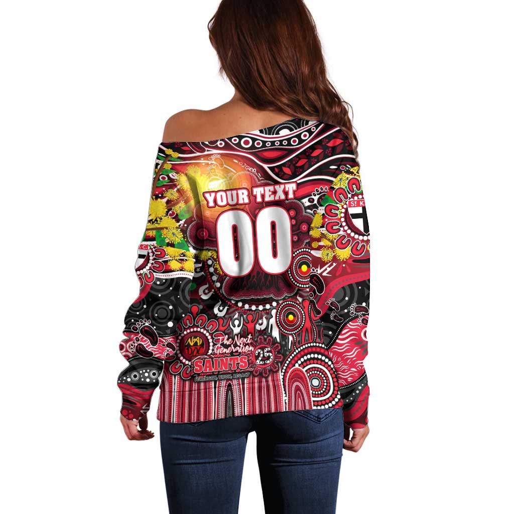 Personalised NAIDOC Week 2025 Saints Football Off Shoulder Sweater Aboriginal Dot Painting