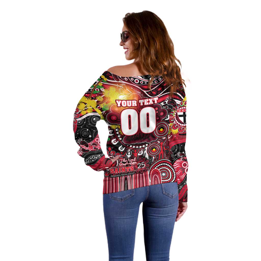 Personalised NAIDOC Week 2025 Saints Football Off Shoulder Sweater Aboriginal Dot Painting