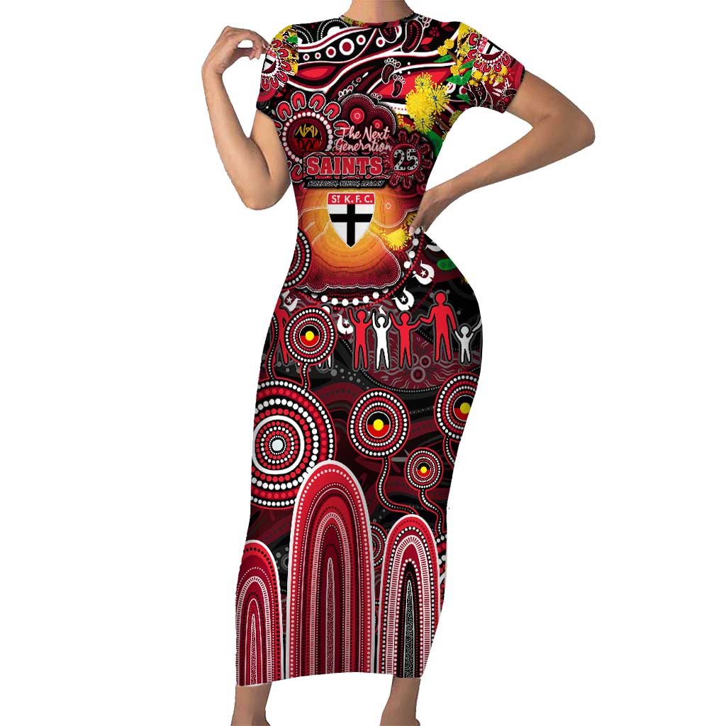 Personalised NAIDOC Week 2025 Saints Football Short Sleeve Bodycon Dress Aboriginal Dot Painting