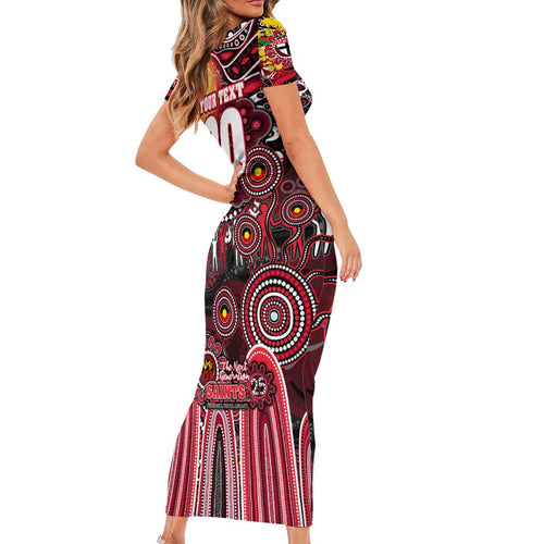 Personalised NAIDOC Week 2025 Saints Football Short Sleeve Bodycon Dress Aboriginal Dot Painting