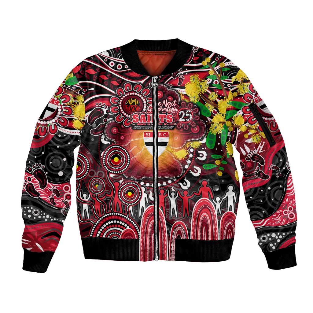 Personalised NAIDOC Week 2025 Saints Football Sleeve Zip Bomber Jacket Aboriginal Dot Painting