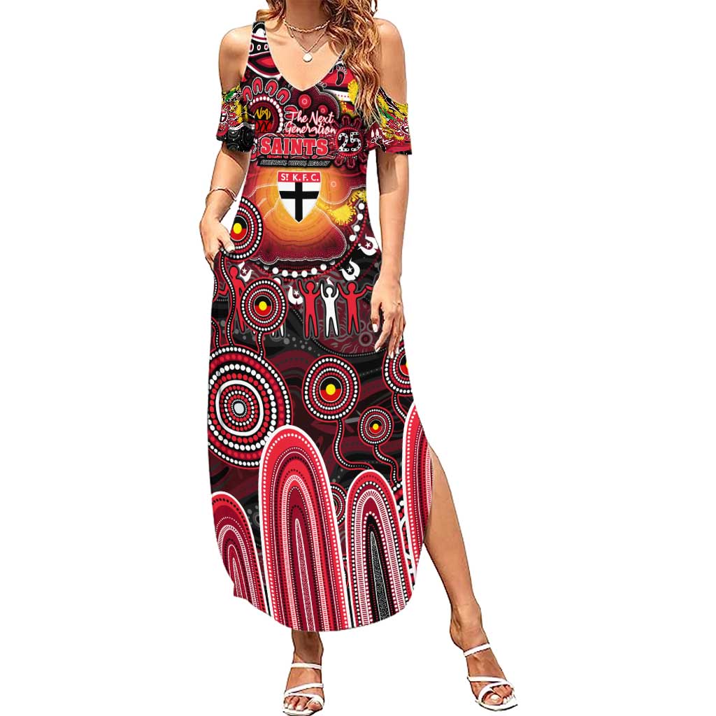 Personalised NAIDOC Week 2025 Saints Football Summer Maxi Dress Aboriginal Dot Painting