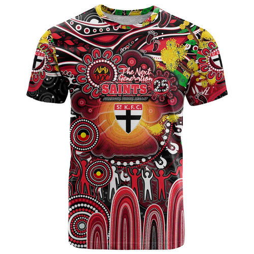 Personalised NAIDOC Week 2025 Saints Football T Shirt Aboriginal Dot Painting