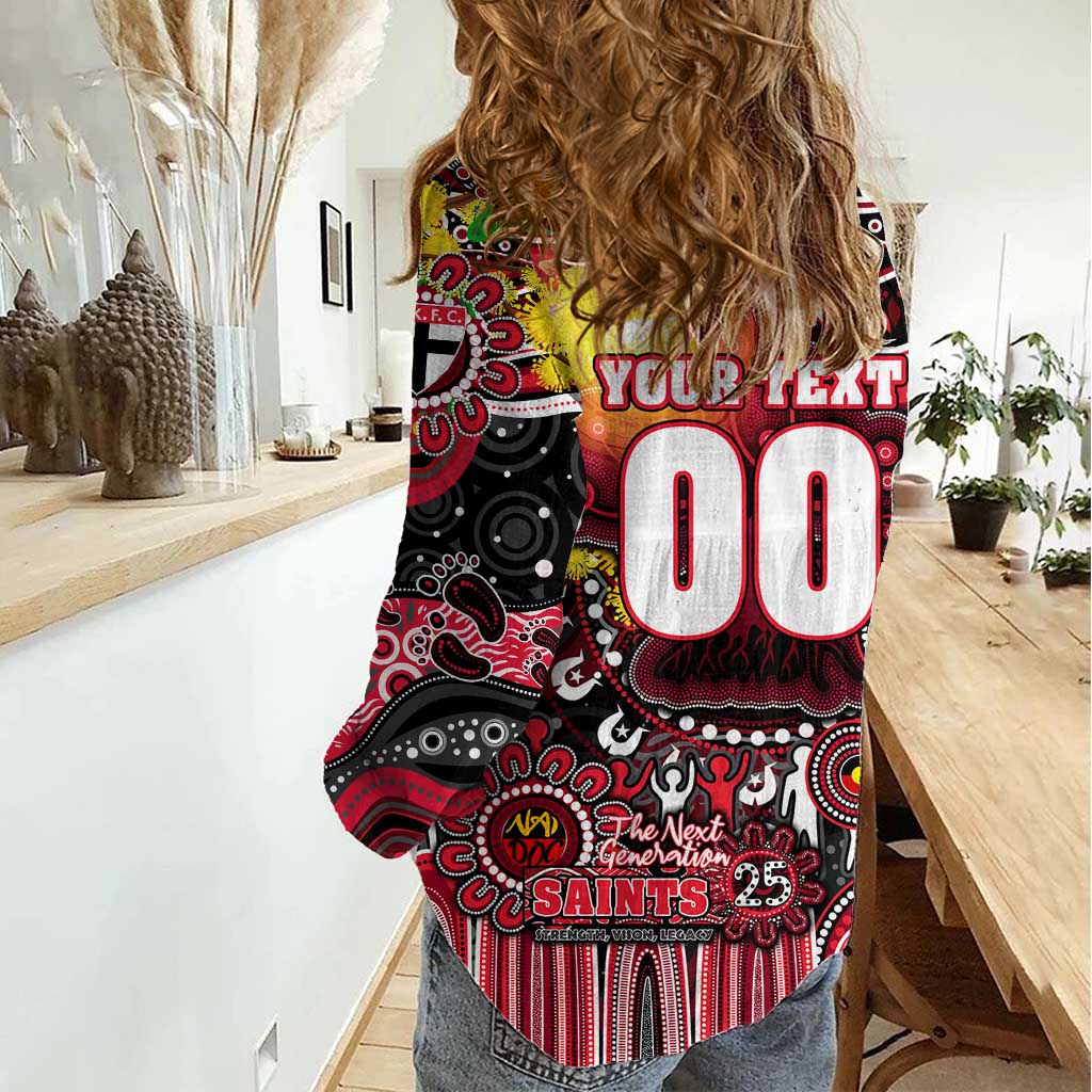 Personalised NAIDOC Week 2025 Saints Football Women Casual Shirt Aboriginal Dot Painting