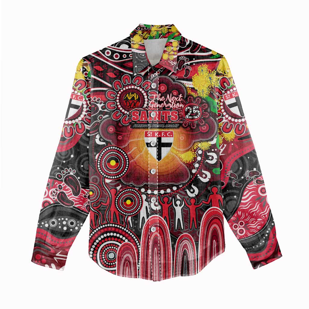 Personalised NAIDOC Week 2025 Saints Football Women Casual Shirt Aboriginal Dot Painting