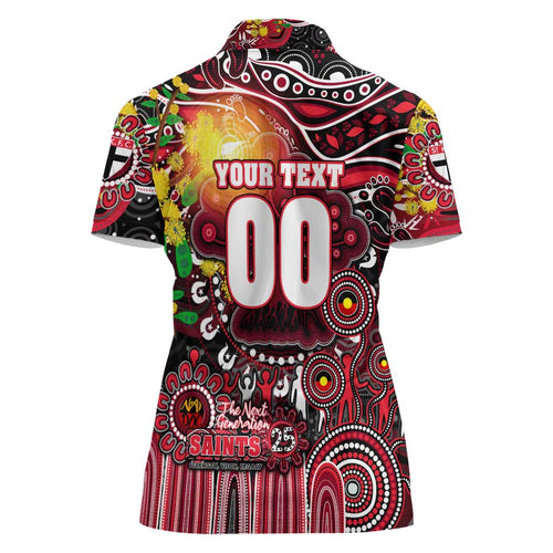 Personalised NAIDOC Week 2025 Saints Football Women Polo Shirt Aboriginal Dot Painting