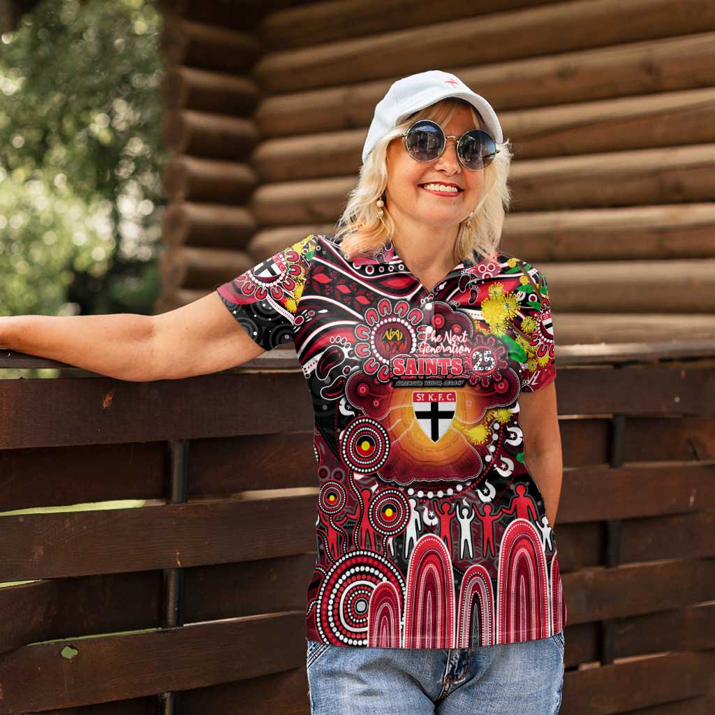 Personalised NAIDOC Week 2025 Saints Football Women Polo Shirt Aboriginal Dot Painting