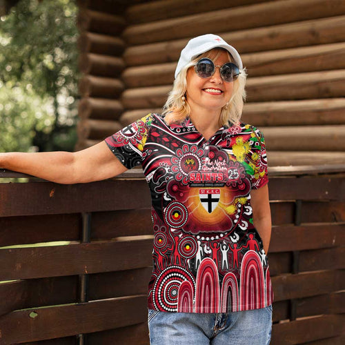 Personalised NAIDOC Week 2025 Saints Football Women Polo Shirt Aboriginal Dot Painting