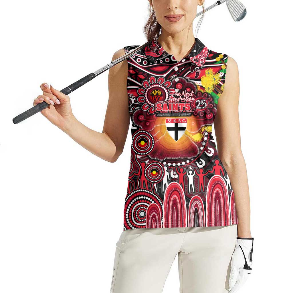 Personalised NAIDOC Week 2025 Saints Football Women Sleeveless Polo Shirt Aboriginal Dot Painting