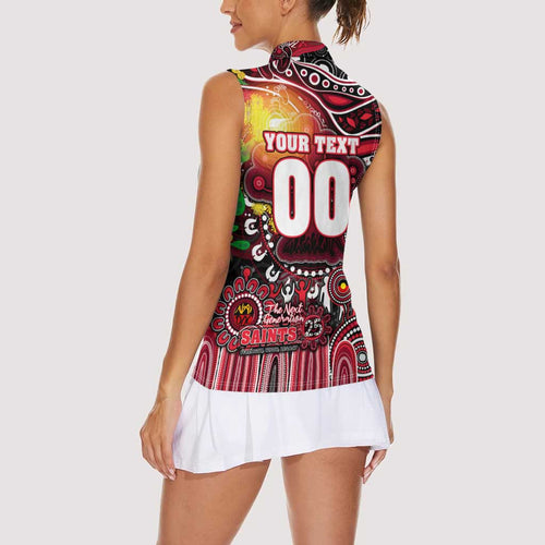 Personalised NAIDOC Week 2025 Saints Football Women Sleeveless Polo Shirt Aboriginal Dot Painting