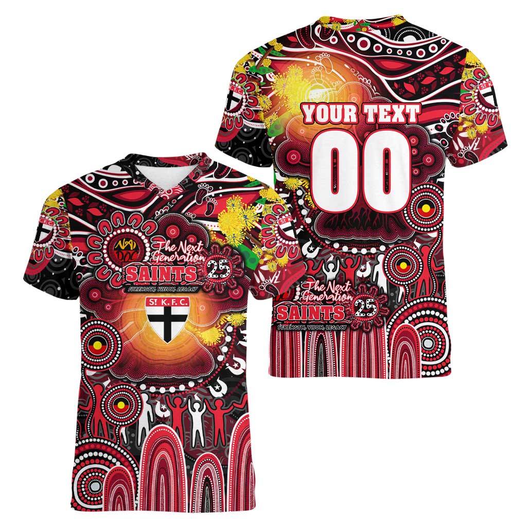 Personalised NAIDOC Week 2025 Saints Football Women V-Neck T-Shirt Aboriginal Dot Painting