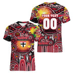Personalised NAIDOC Week 2025 Saints Football Women V-Neck T-Shirt Aboriginal Dot Painting