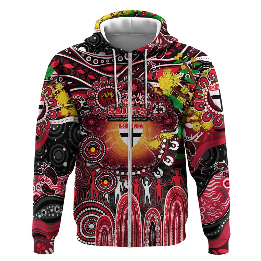 Personalised NAIDOC Week 2025 Saints Football Zip Hoodie Aboriginal Dot Painting