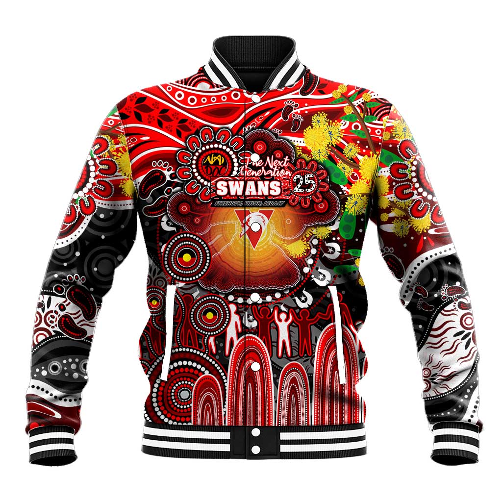 Personalised NAIDOC Week 2025 Swans Football Baseball Jacket Aboriginal Dot Painting
