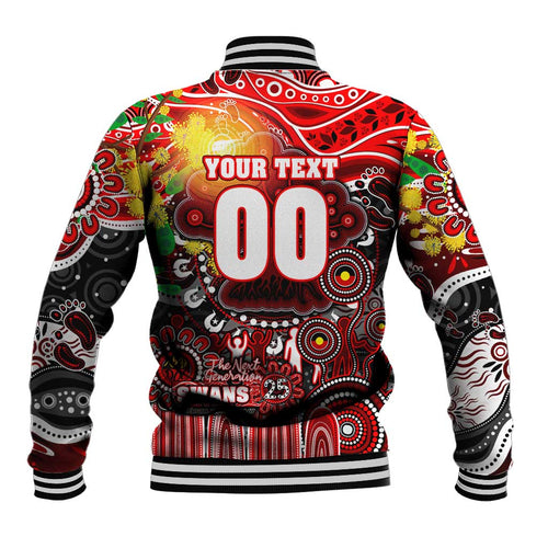 Personalised NAIDOC Week 2025 Swans Football Baseball Jacket Aboriginal Dot Painting
