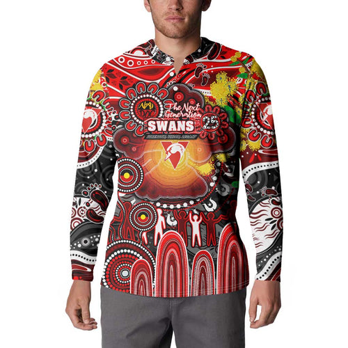 Personalised NAIDOC Week 2025 Swans Football Button Sweatshirt Aboriginal Dot Painting