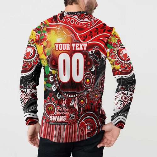 Personalised NAIDOC Week 2025 Swans Football Button Sweatshirt Aboriginal Dot Painting