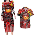 Personalised NAIDOC Week 2025 Swans Football Couples Matching Long Sleeve Bodycon Dress and Hawaiian Shirt Aboriginal Dot Painting