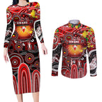 Personalised NAIDOC Week 2025 Swans Football Couples Matching Long Sleeve Bodycon Dress and Long Sleeve Button Shirt Aboriginal Dot Painting