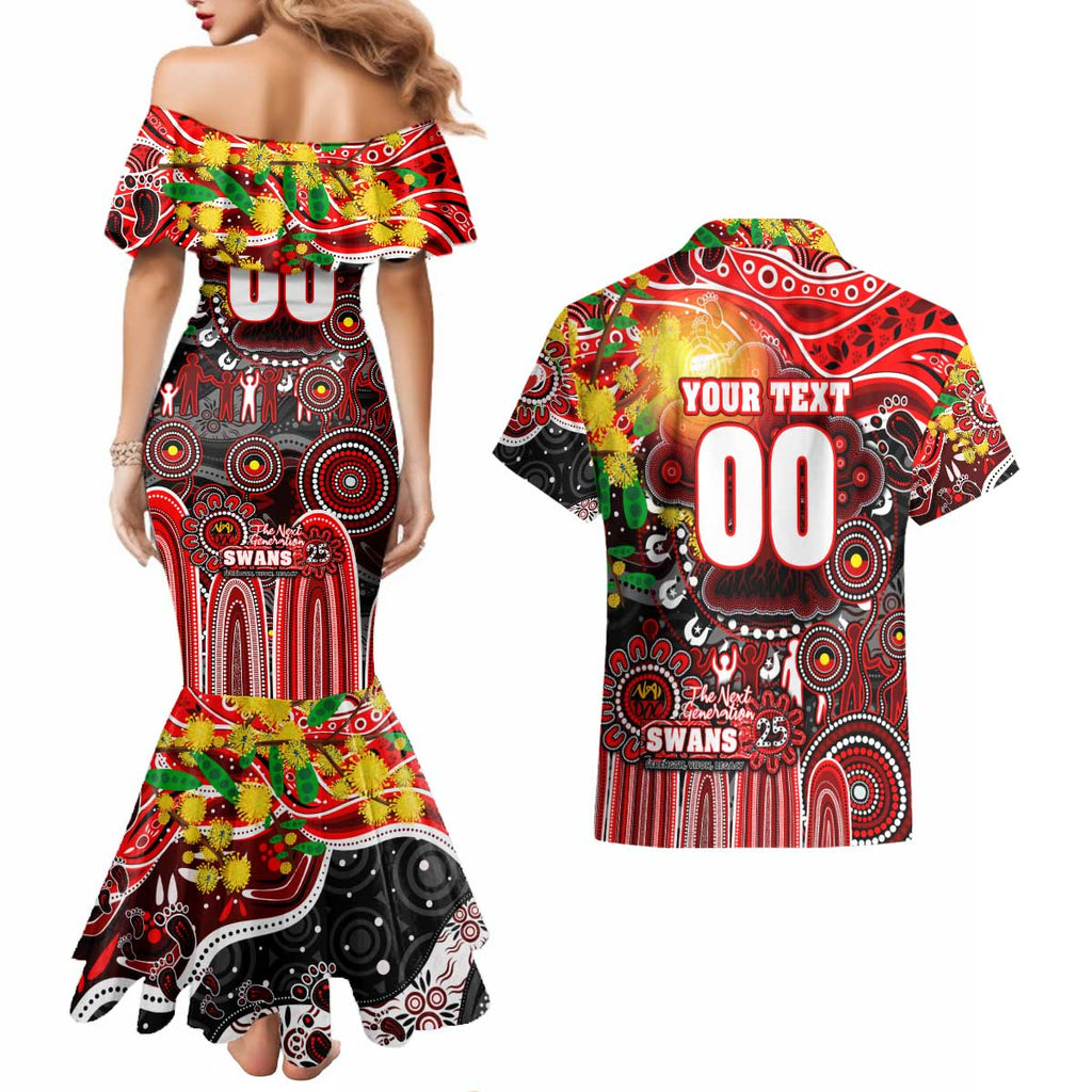 Personalised NAIDOC Week 2025 Swans Football Couples Matching Mermaid Dress and Hawaiian Shirt Aboriginal Dot Painting