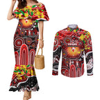 Personalised NAIDOC Week 2025 Swans Football Couples Matching Mermaid Dress and Long Sleeve Button Shirt Aboriginal Dot Painting
