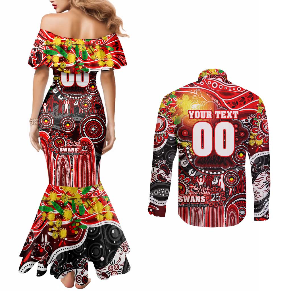 Personalised NAIDOC Week 2025 Swans Football Couples Matching Mermaid Dress and Long Sleeve Button Shirt Aboriginal Dot Painting