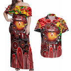 Personalised NAIDOC Week 2025 Swans Football Couples Matching Off Shoulder Maxi Dress and Hawaiian Shirt Aboriginal Dot Painting