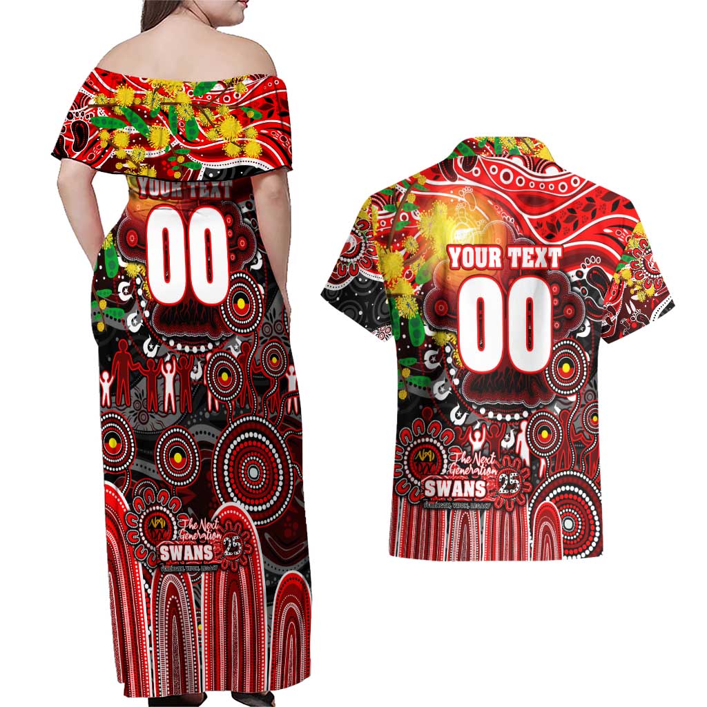 Personalised NAIDOC Week 2025 Swans Football Couples Matching Off Shoulder Maxi Dress and Hawaiian Shirt Aboriginal Dot Painting