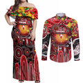 Personalised NAIDOC Week 2025 Swans Football Couples Matching Off Shoulder Maxi Dress and Long Sleeve Button Shirt Aboriginal Dot Painting