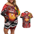 Personalised NAIDOC Week 2025 Swans Football Couples Matching Off Shoulder Short Dress and Hawaiian Shirt Aboriginal Dot Painting
