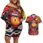 Personalised NAIDOC Week 2025 Swans Football Couples Matching Off Shoulder Short Dress and Hawaiian Shirt Aboriginal Dot Painting