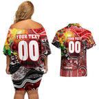 Personalised NAIDOC Week 2025 Swans Football Couples Matching Off Shoulder Short Dress and Hawaiian Shirt Aboriginal Dot Painting