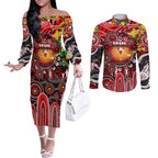 Personalised NAIDOC Week 2025 Swans Football Couples Matching Off The Shoulder Long Sleeve Dress and Long Sleeve Button Shirt Aboriginal Dot Painting