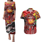 Personalised NAIDOC Week 2025 Swans Football Couples Matching Puletasi and Hawaiian Shirt Aboriginal Dot Painting
