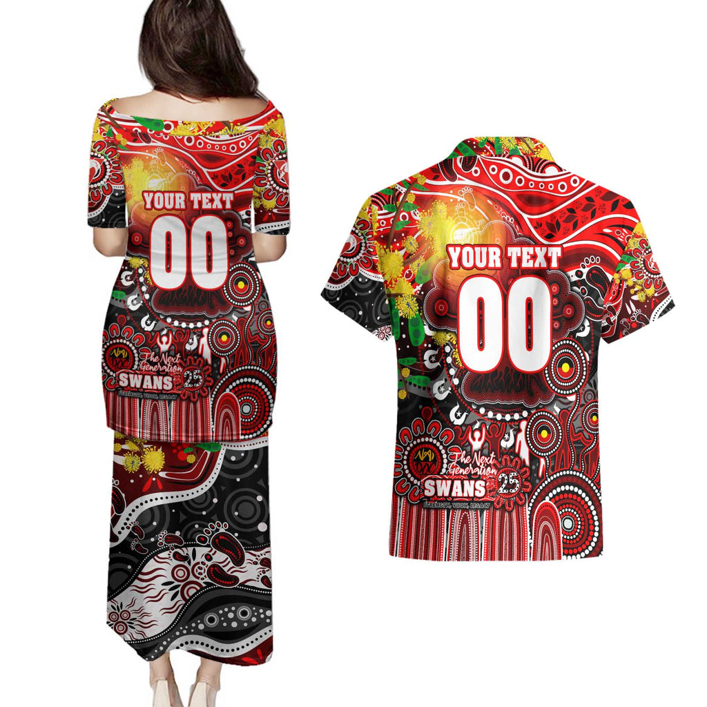 Personalised NAIDOC Week 2025 Swans Football Couples Matching Puletasi and Hawaiian Shirt Aboriginal Dot Painting