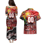 Personalised NAIDOC Week 2025 Swans Football Couples Matching Puletasi and Hawaiian Shirt Aboriginal Dot Painting