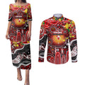 Personalised NAIDOC Week 2025 Swans Football Couples Matching Puletasi and Long Sleeve Button Shirt Aboriginal Dot Painting