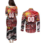 Personalised NAIDOC Week 2025 Swans Football Couples Matching Puletasi and Long Sleeve Button Shirt Aboriginal Dot Painting