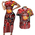 Personalised NAIDOC Week 2025 Swans Football Couples Matching Short Sleeve Bodycon Dress and Hawaiian Shirt Aboriginal Dot Painting