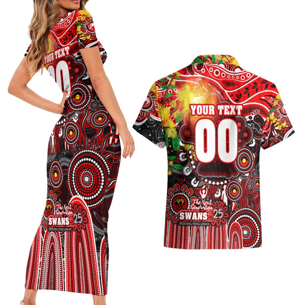 Personalised NAIDOC Week 2025 Swans Football Couples Matching Short Sleeve Bodycon Dress and Hawaiian Shirt Aboriginal Dot Painting