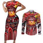 Personalised NAIDOC Week 2025 Swans Football Couples Matching Short Sleeve Bodycon Dress and Long Sleeve Button Shirt Aboriginal Dot Painting