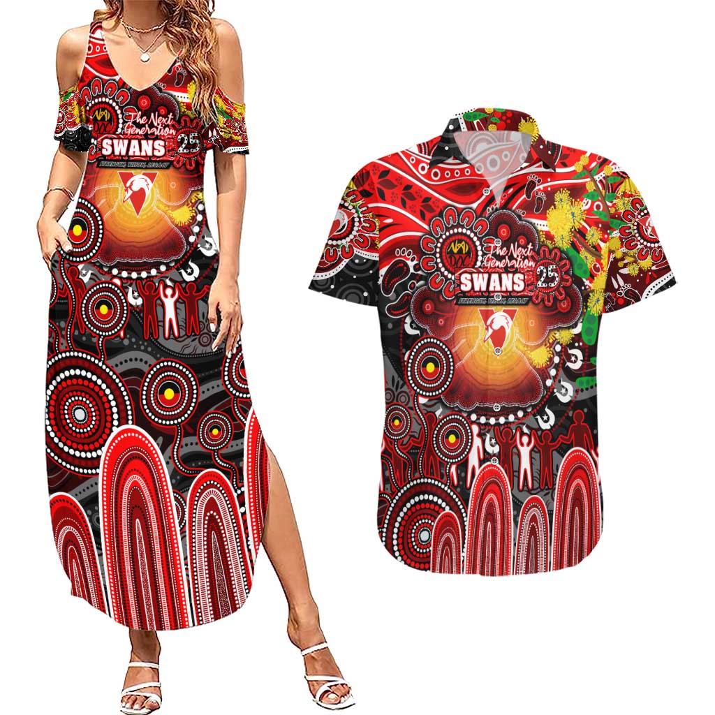 Personalised NAIDOC Week 2025 Swans Football Couples Matching Summer Maxi Dress and Hawaiian Shirt Aboriginal Dot Painting