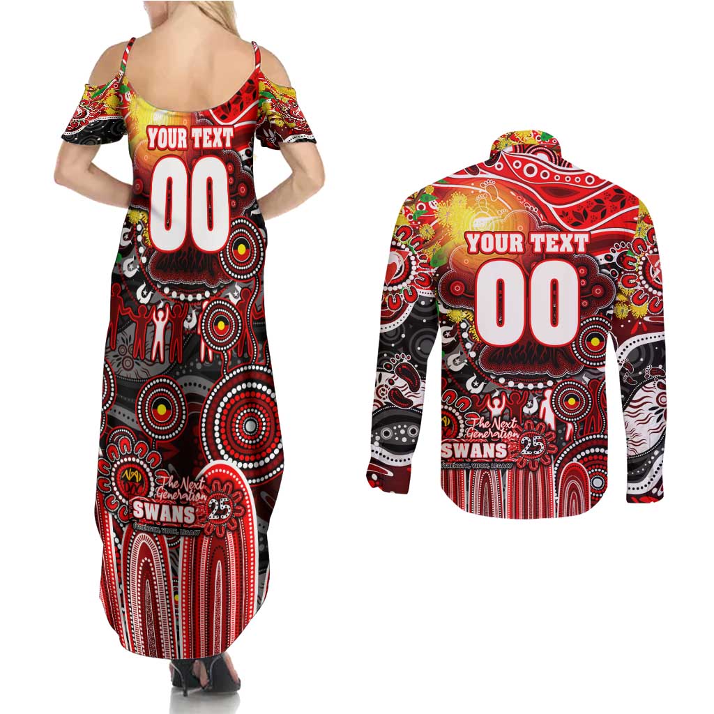 Personalised NAIDOC Week 2025 Swans Football Couples Matching Summer Maxi Dress and Long Sleeve Button Shirt Aboriginal Dot Painting