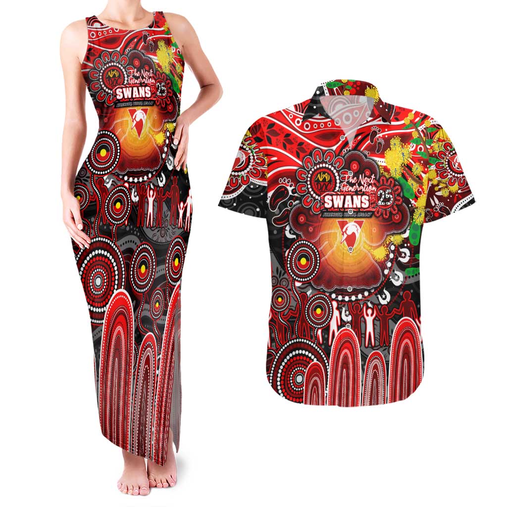 Personalised NAIDOC Week 2025 Swans Football Couples Matching Tank Maxi Dress and Hawaiian Shirt Aboriginal Dot Painting