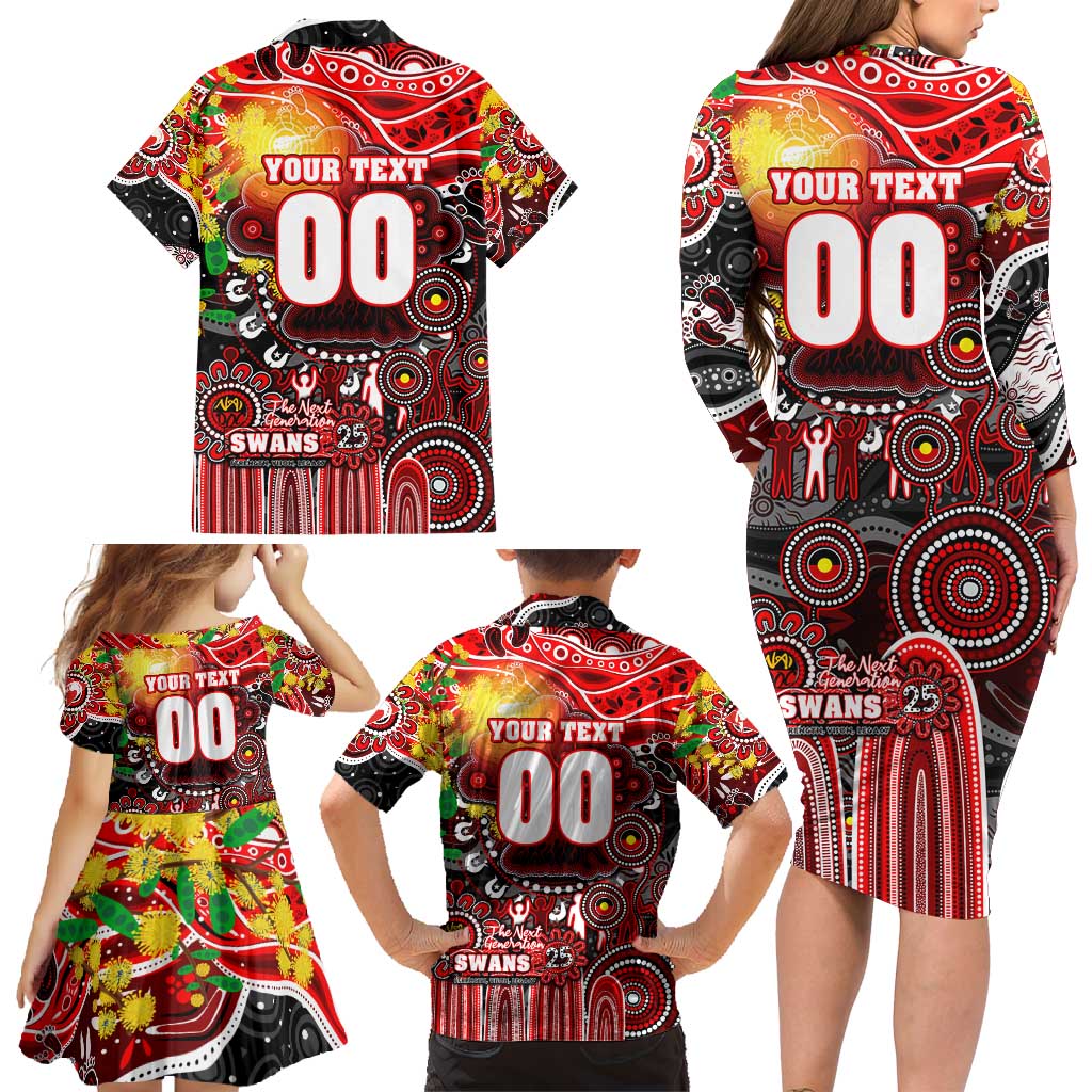Personalised NAIDOC Week 2025 Swans Football Family Matching Long Sleeve Bodycon Dress and Hawaiian Shirt Aboriginal Dot Painting
