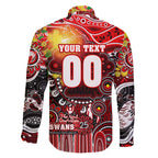 Personalised NAIDOC Week 2025 Swans Football Family Matching Long Sleeve Bodycon Dress and Hawaiian Shirt Aboriginal Dot Painting